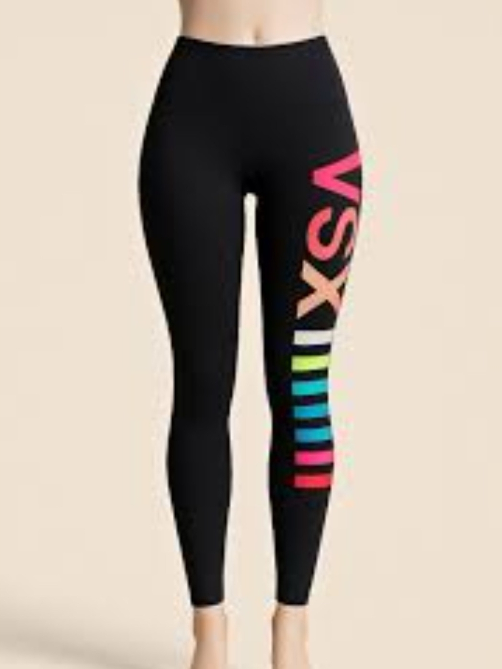 Victoria's Secret Black Knockout High-Waist Leggings W/ Multicolor VSX M